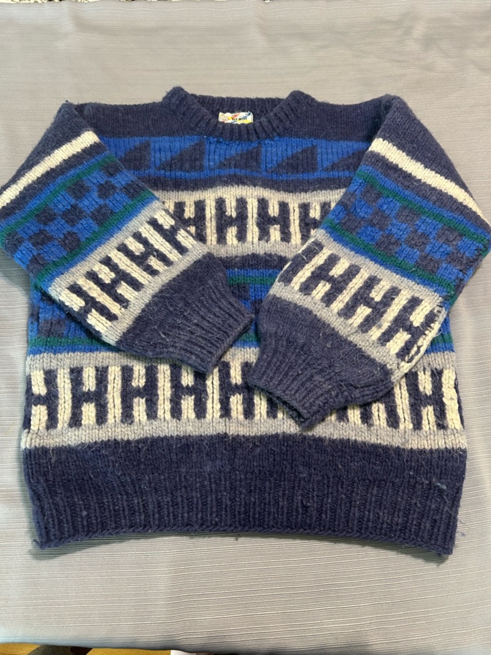 Women's Navy & Cream Geometric Crewneck Sweater - Picture 2 of 14